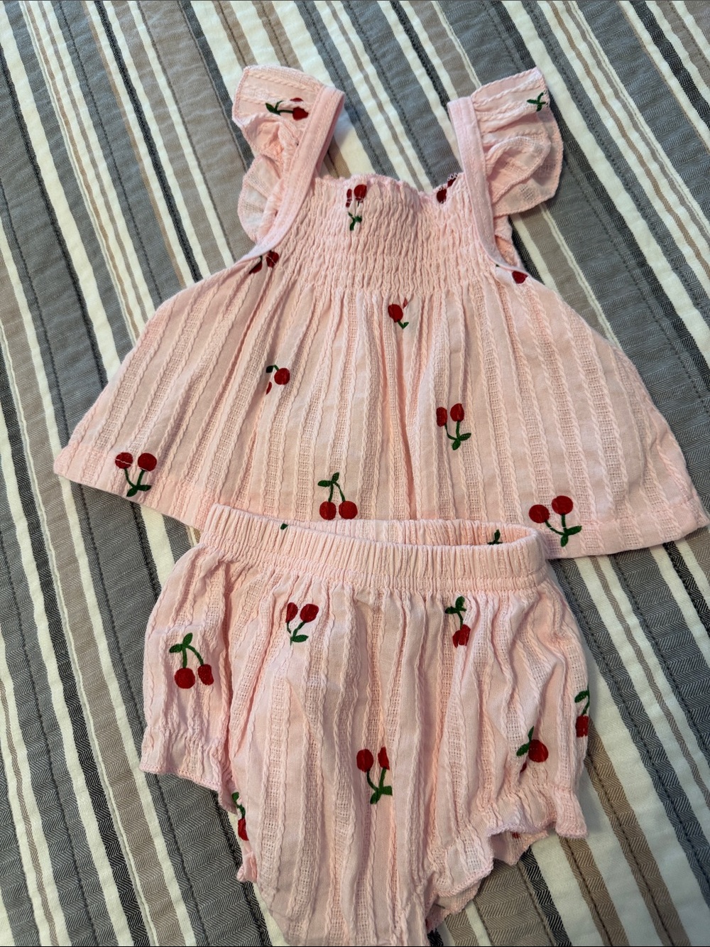 Pink Cherry Embroidered Baby Two-Piece Set